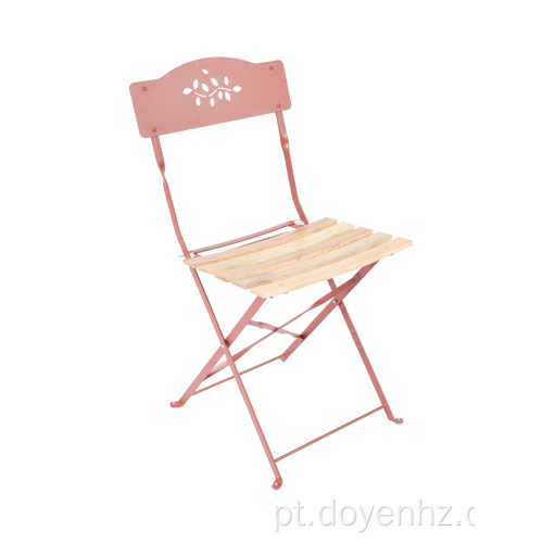 Cadeira de ripas de madeira dobrável de metal com padrão de folha